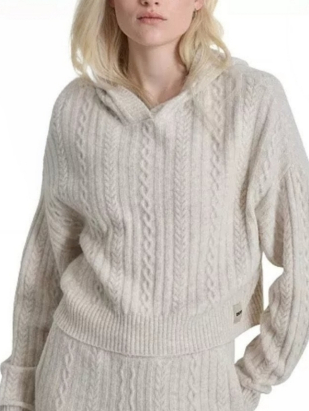 DKNY Sport Oversized Hoodie Chunky Sweater Cable Knit Cozy  MEDIUM - Picture 3 of 13